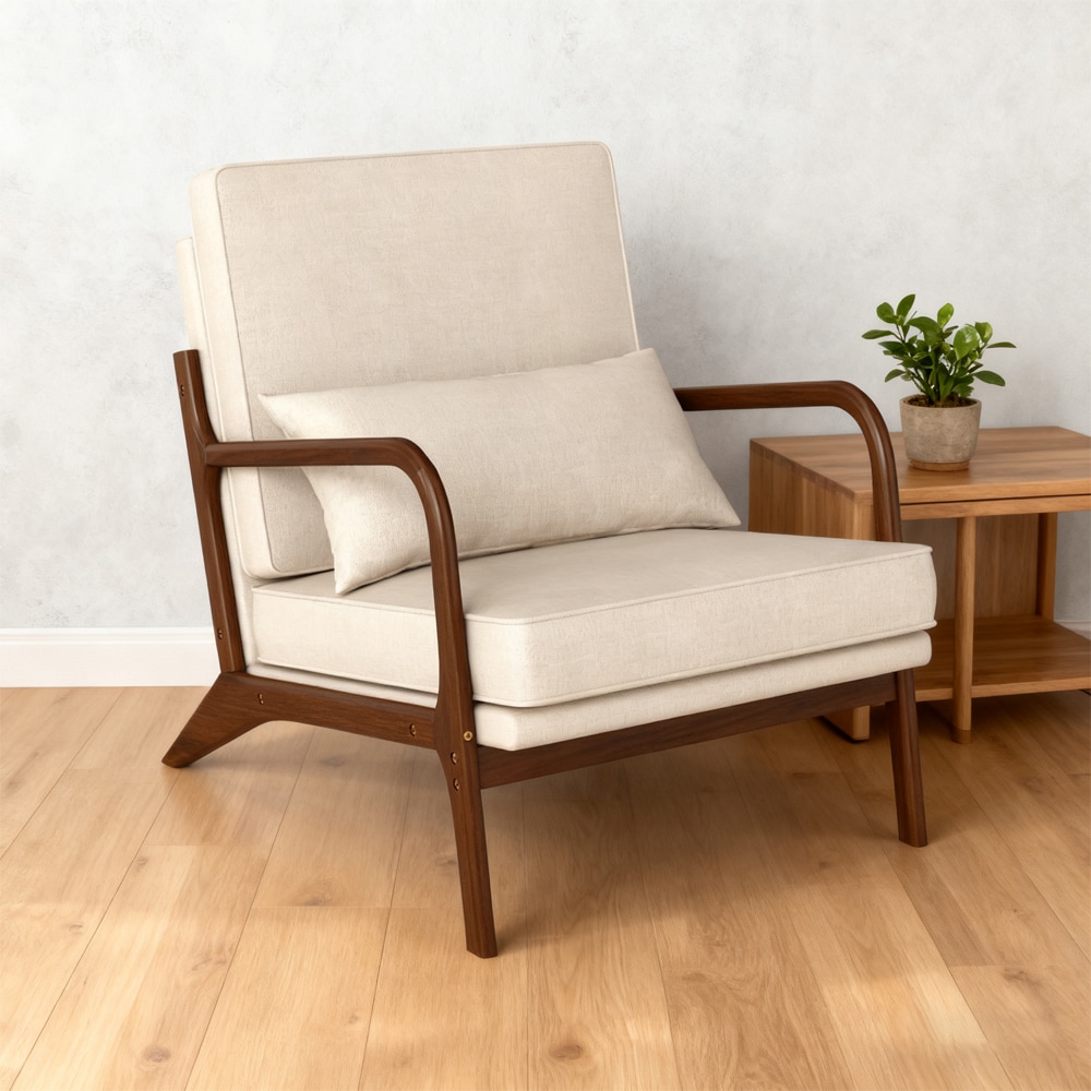 Modern Accent Chair With Rubber Wood Armrests And Removable Back_voghion.com